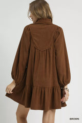 Umgee Corduroy Tiered Babydoll Dress OutfitFlow