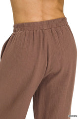 Zenana Double Gauze Elastic Band Pants Trendsi