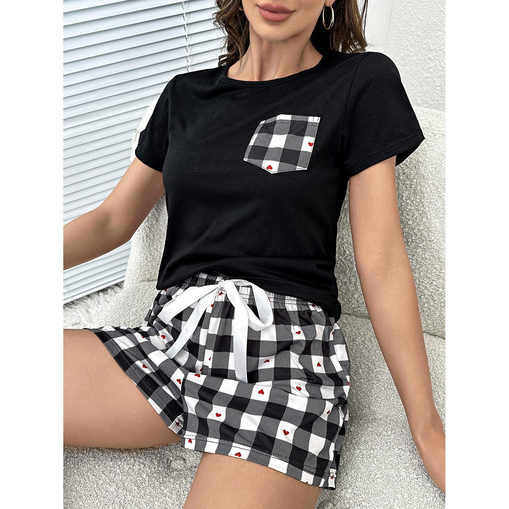 Outfit Flow - Plaid Heart Top and Shorts Lounge Set