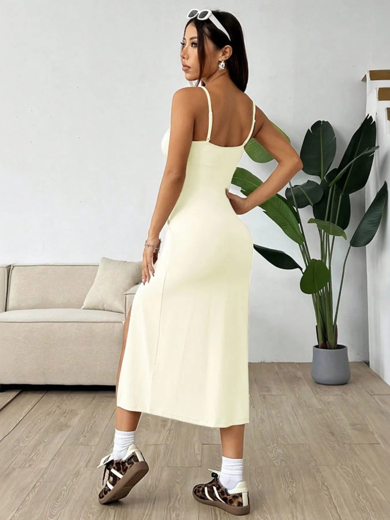 Slit Bodice Midi Cami Dress OutfitFlow