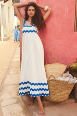 Contrast Trim Square Neck Wide Strap Dress OutfitFlow