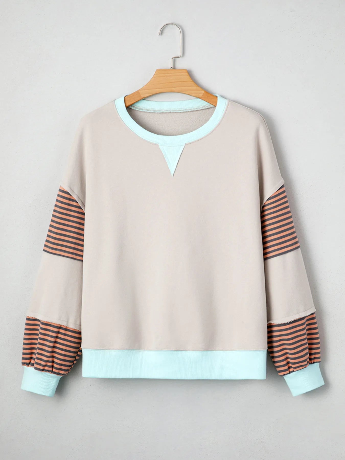 Striped Colorblock Patchwork Drop Shoulder Sweatshirt Trendsi