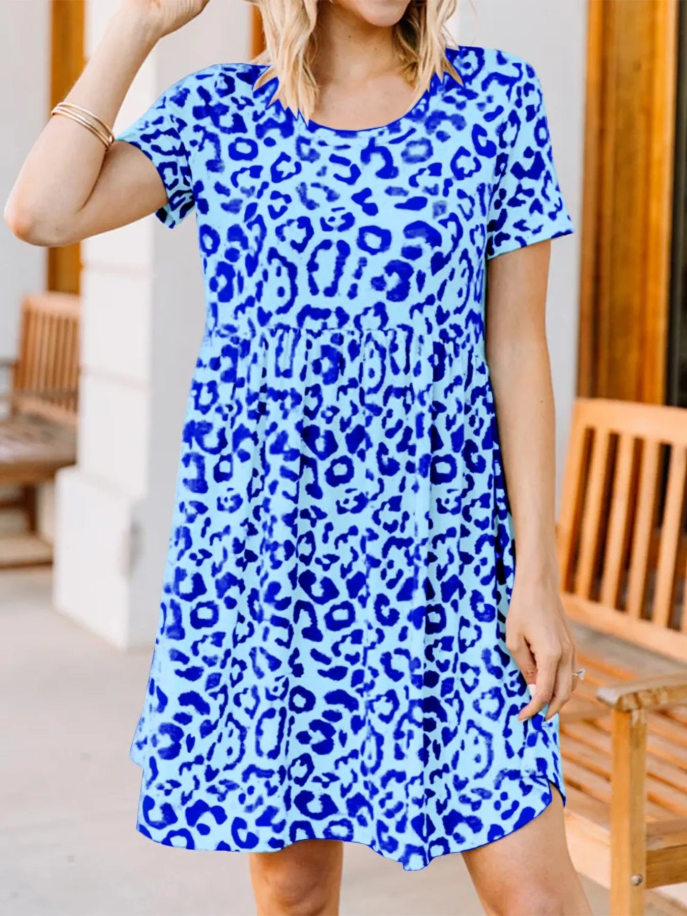 Leopard Print Short Sleeve Casual Dress OutfitFlow