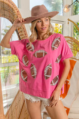 BiBi Game Day Sequins Patched Half Sleeves Top OutfitFlow