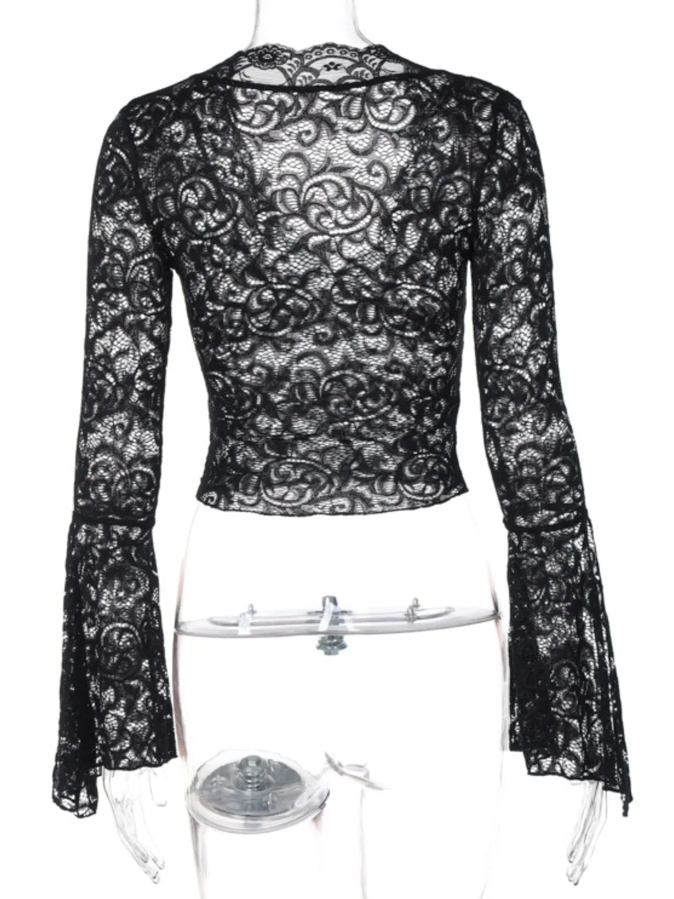 Lace Long Sleeve Deep V-Neck Blouse OutfitFlow