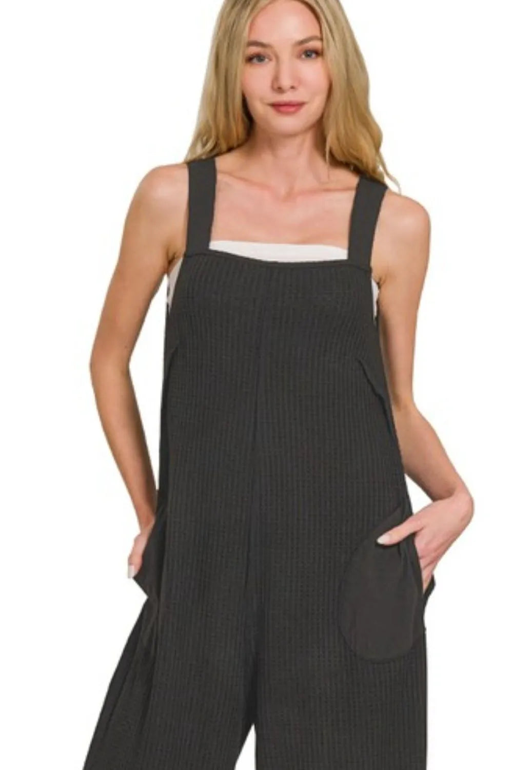 Zenana Knit Waffle Wide Leg Overalls OutfitFlow