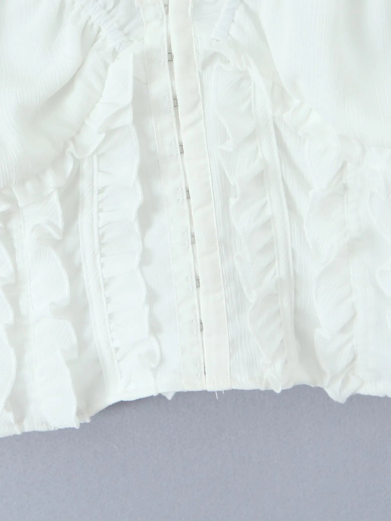 Frill V-Neck Puff Sleeve Blouse OutfitFlow