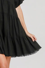 Umgee Full Size Raw Hem Folded Sleeve Tiered Dress Plus Size OutfitFlow