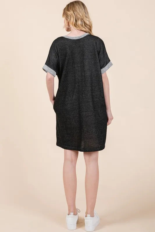 Casual Contrast Trim Henley Dress OutfitFlow
