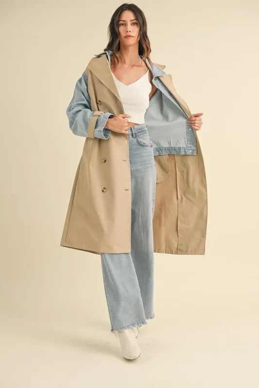 MABLE Layered Look Trench Coat With Denim Jacket Trendsi