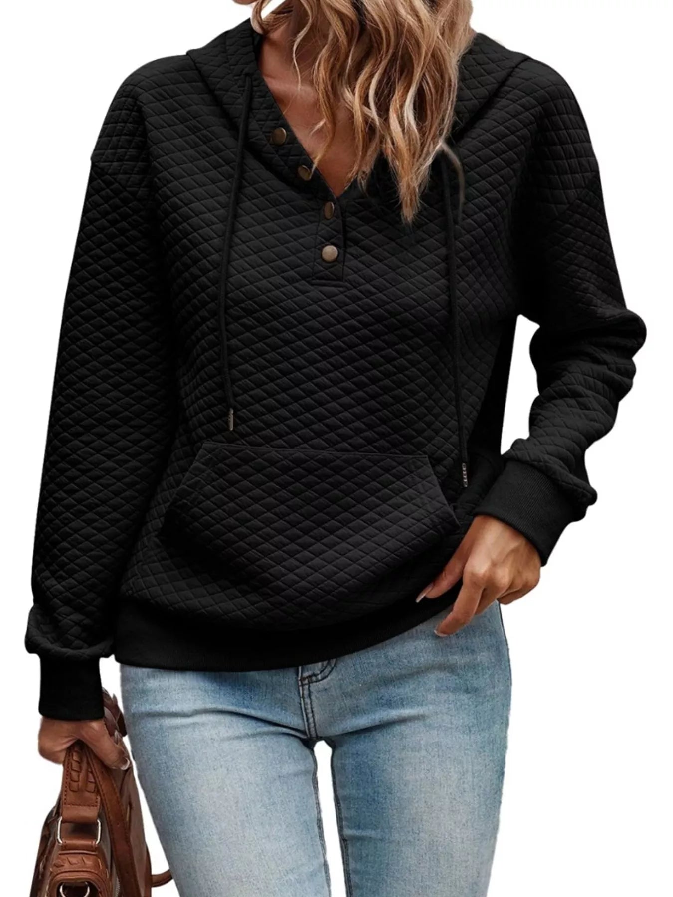 Drawstring Textured Dropped Shoulder Hoodie OutfitFlow