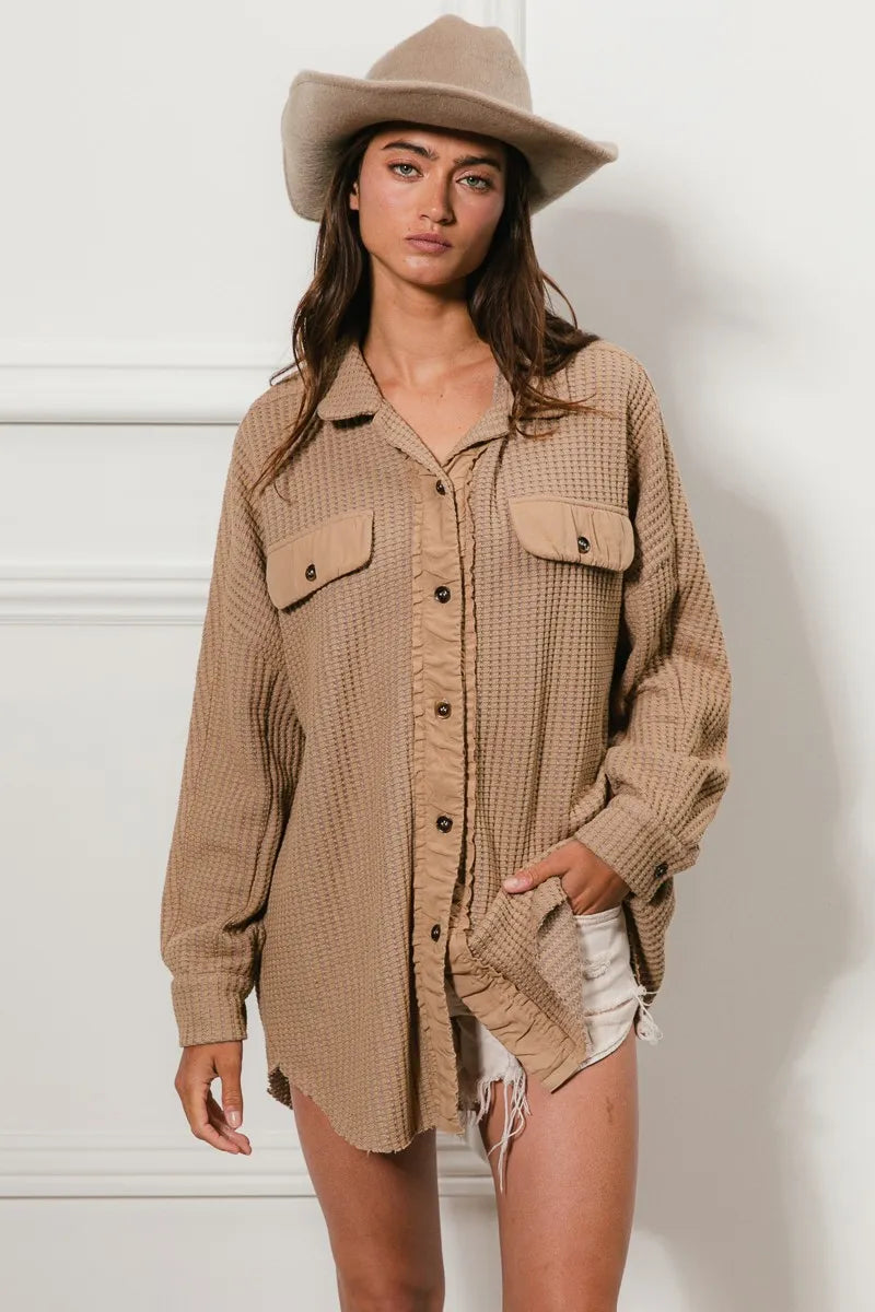 BiBi Heavy Waffle Oversized Shacket OutfitFlow