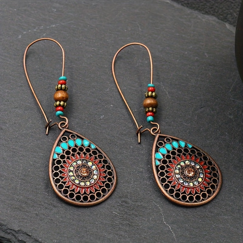 Alloy Oil Drip Beaded Teardrop Earrings OutfitFlow