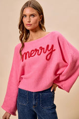 SO ME Merry Tinsel Lettering Christmas Sweater Top OutfitFlow