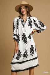 Umgee Abstract Print Midi Dress Cream OutfitFlow