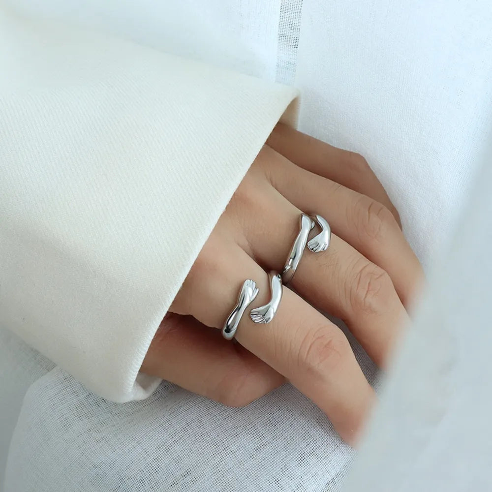 Titanium Steel Hug Bypass Ring Silver 7 OutfitFlow