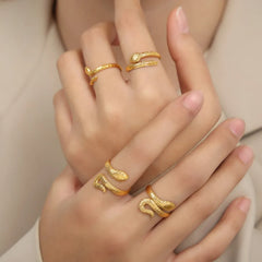 Titanium Steel Snake Shape Bypass Ring OutfitFlow