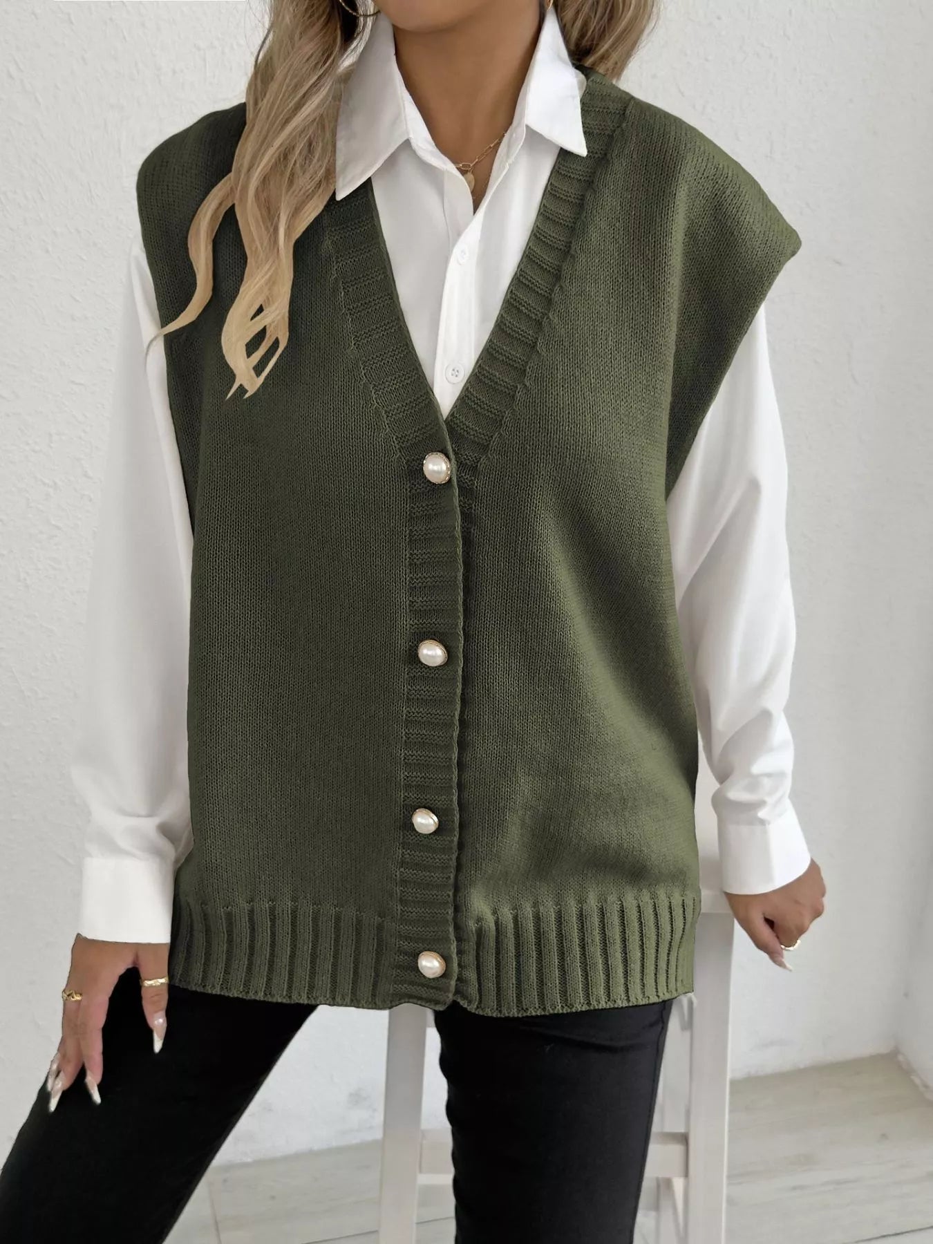 Button-Down Button Up Sweater Vest Trendsi