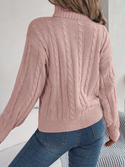 Cable-Knit Turtleneck Dropped Shoulder Sweater Trendsi
