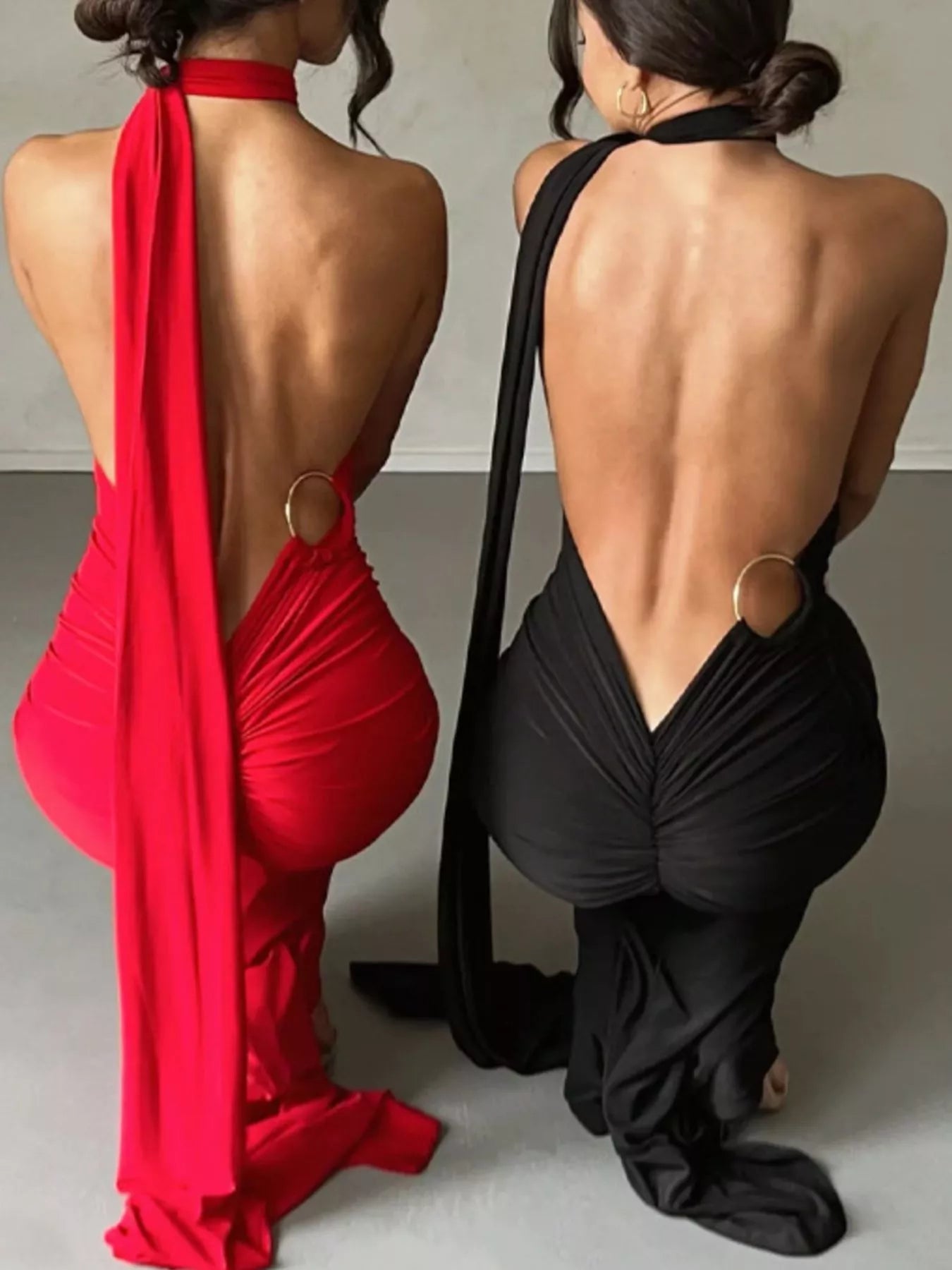 Backless One-Shoulder Ruched Bodycon Maxi Dress OutfitFlow