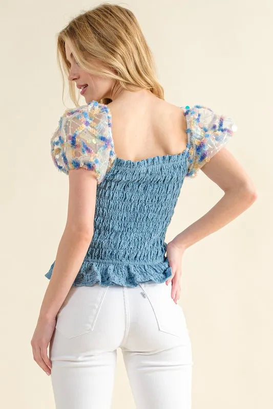 And The Why Embellishment Sleeve Smocked Top OutfitFlow