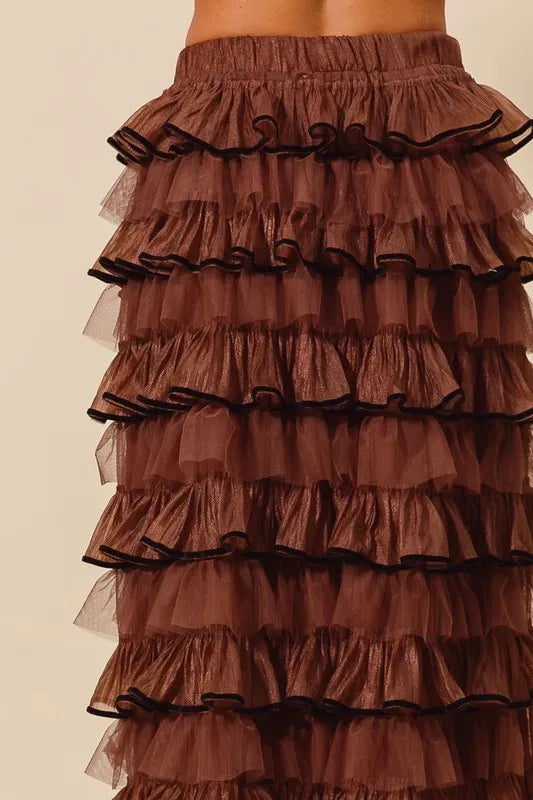 Layered Ruffled Tulle Maxi Skirt OutfitFlow
