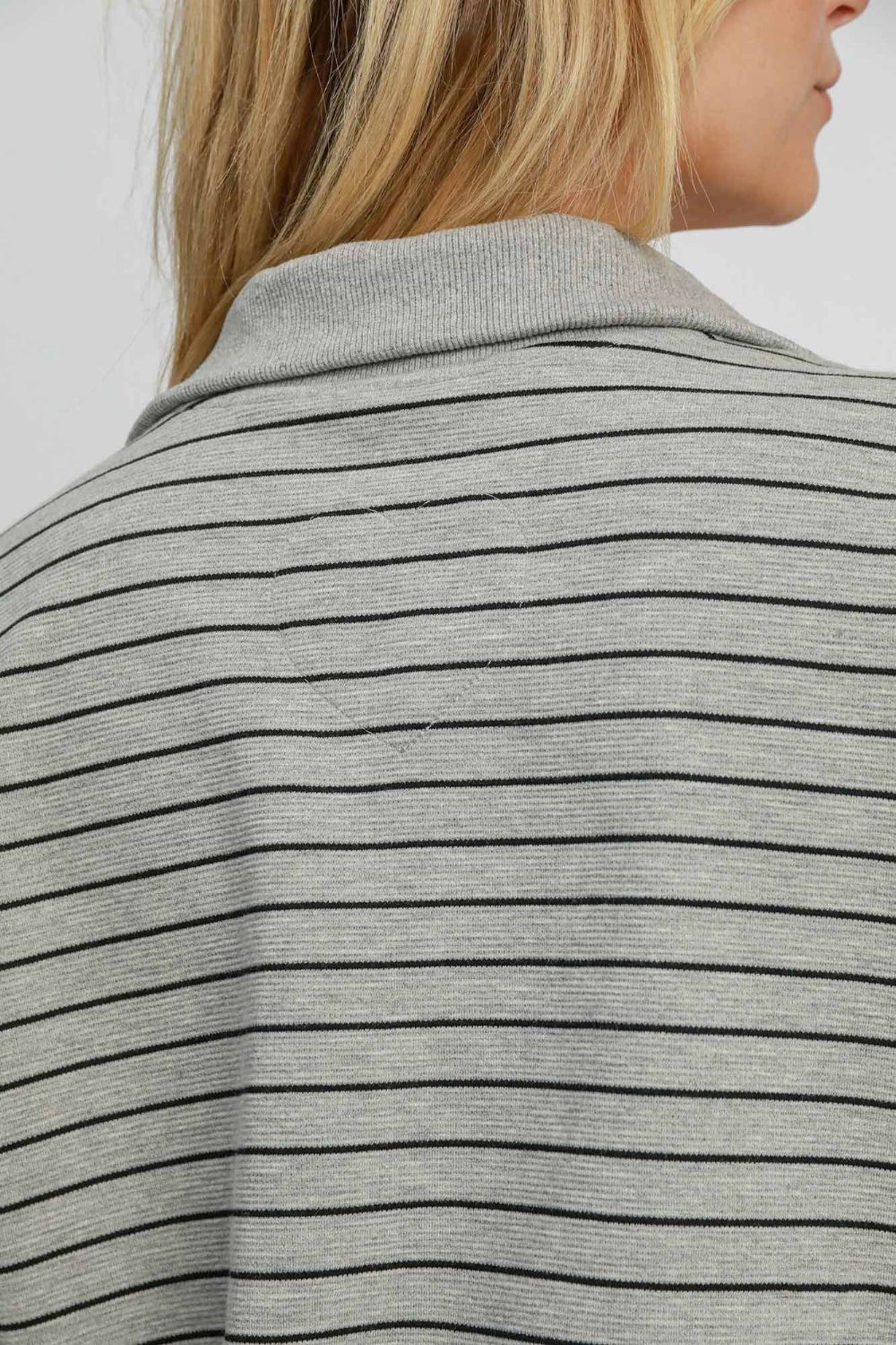 Outfit Flow - Umgee Striped Half Zip Short Sleeve Sweatshirt