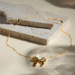 Stainless Steel Bow Pendant Necklace OutfitFlow