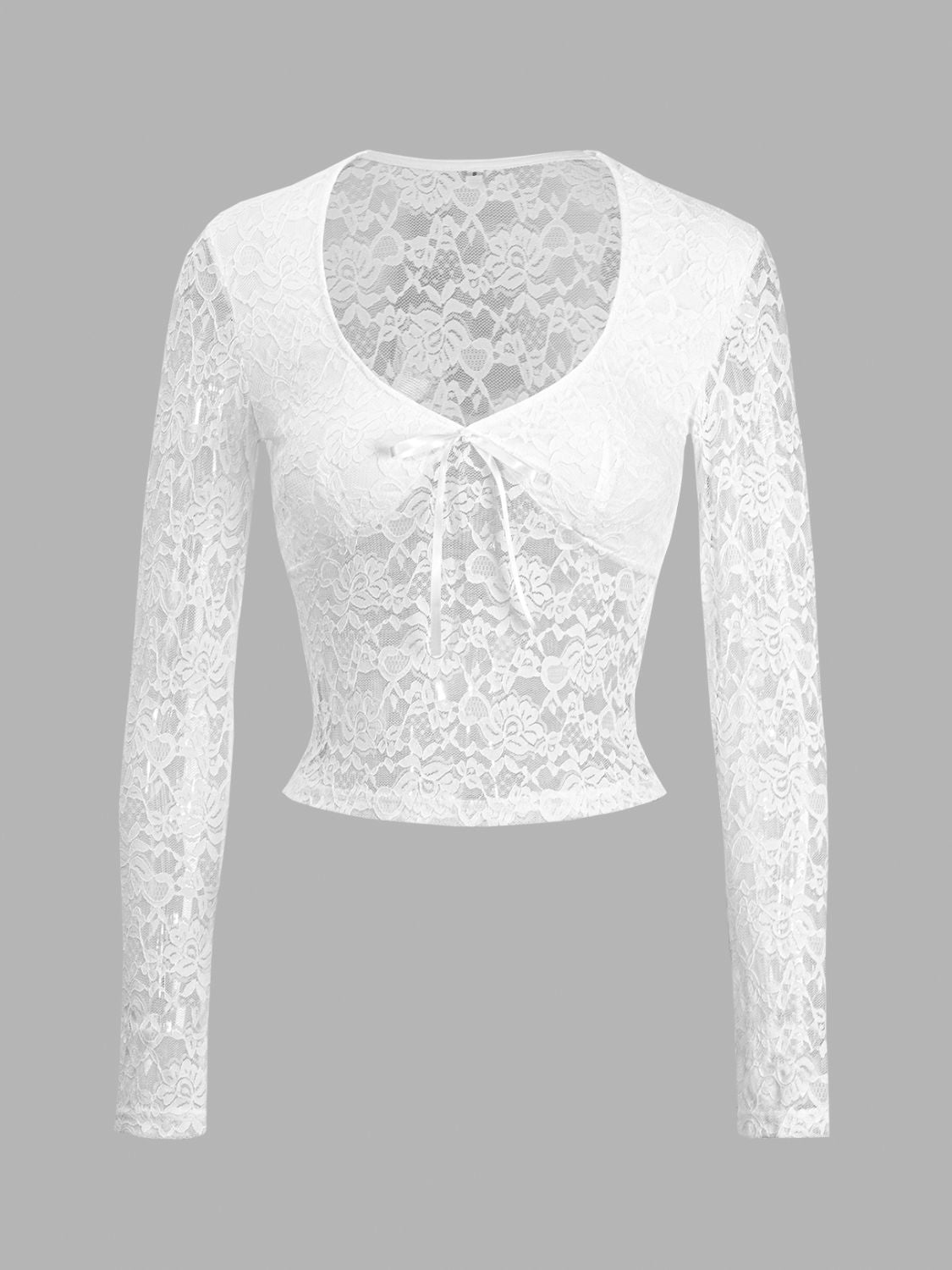 Devine Scoop Neck Long Sleeve Lace Top White OutfitFlow