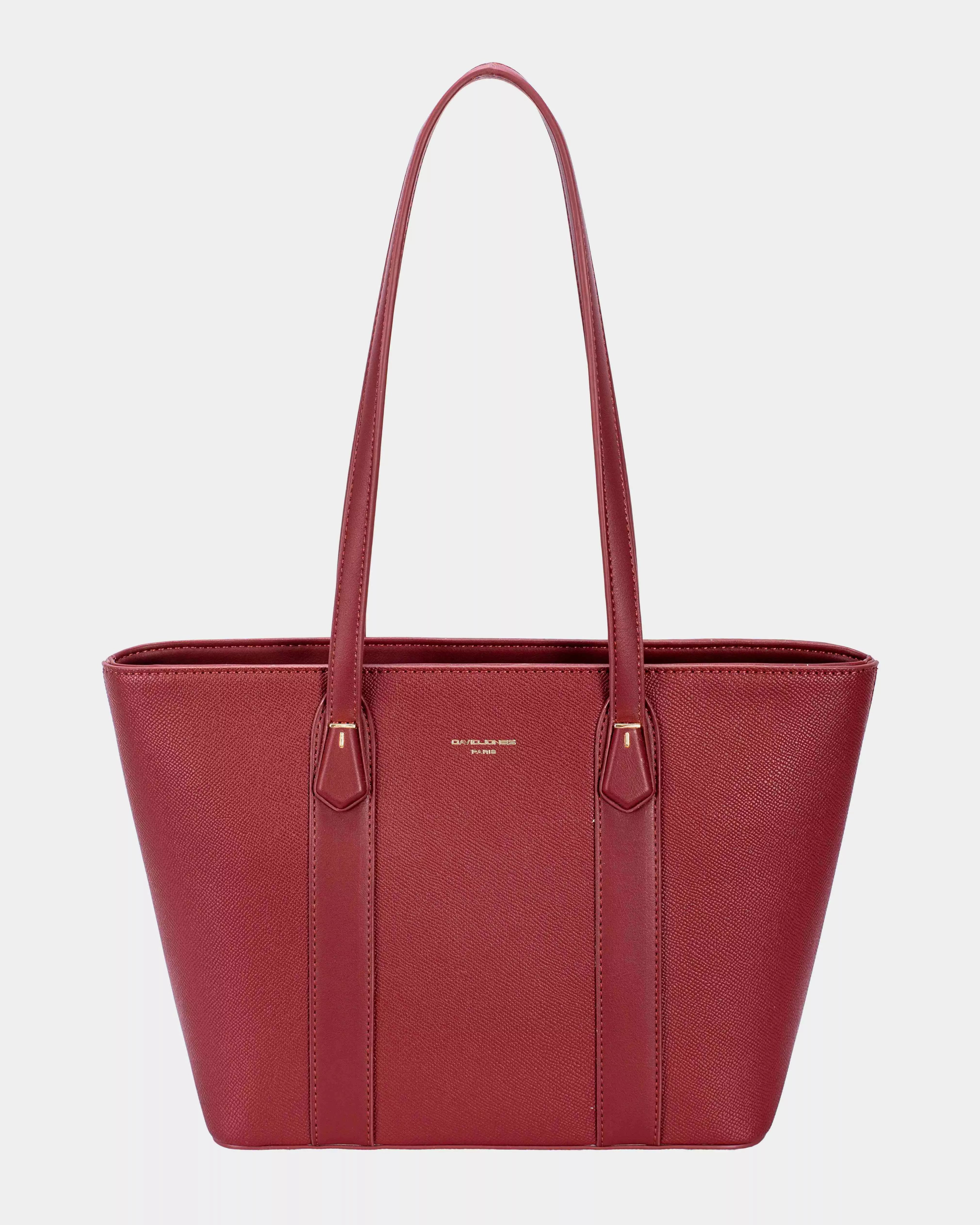 David Jones Leather Tote Bag with Gold Hardware WINDSOR WINE One Size Trendsi
