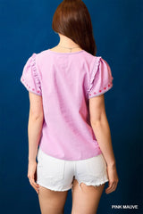 Umgee Floral Embroidered Tie Neck Short Sleeve Blouse OutfitFlow