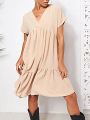 V-Neck Babydoll Tiered Mini Dress OutfitFlow