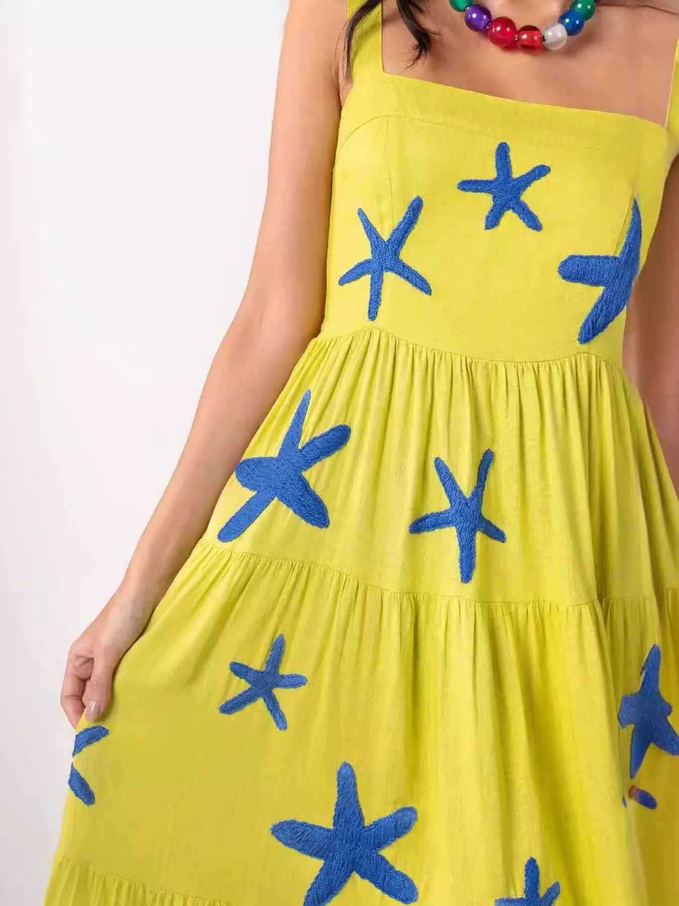 Embroidered Square Neck Tiered Maxi Cami Dress OutfitFlow