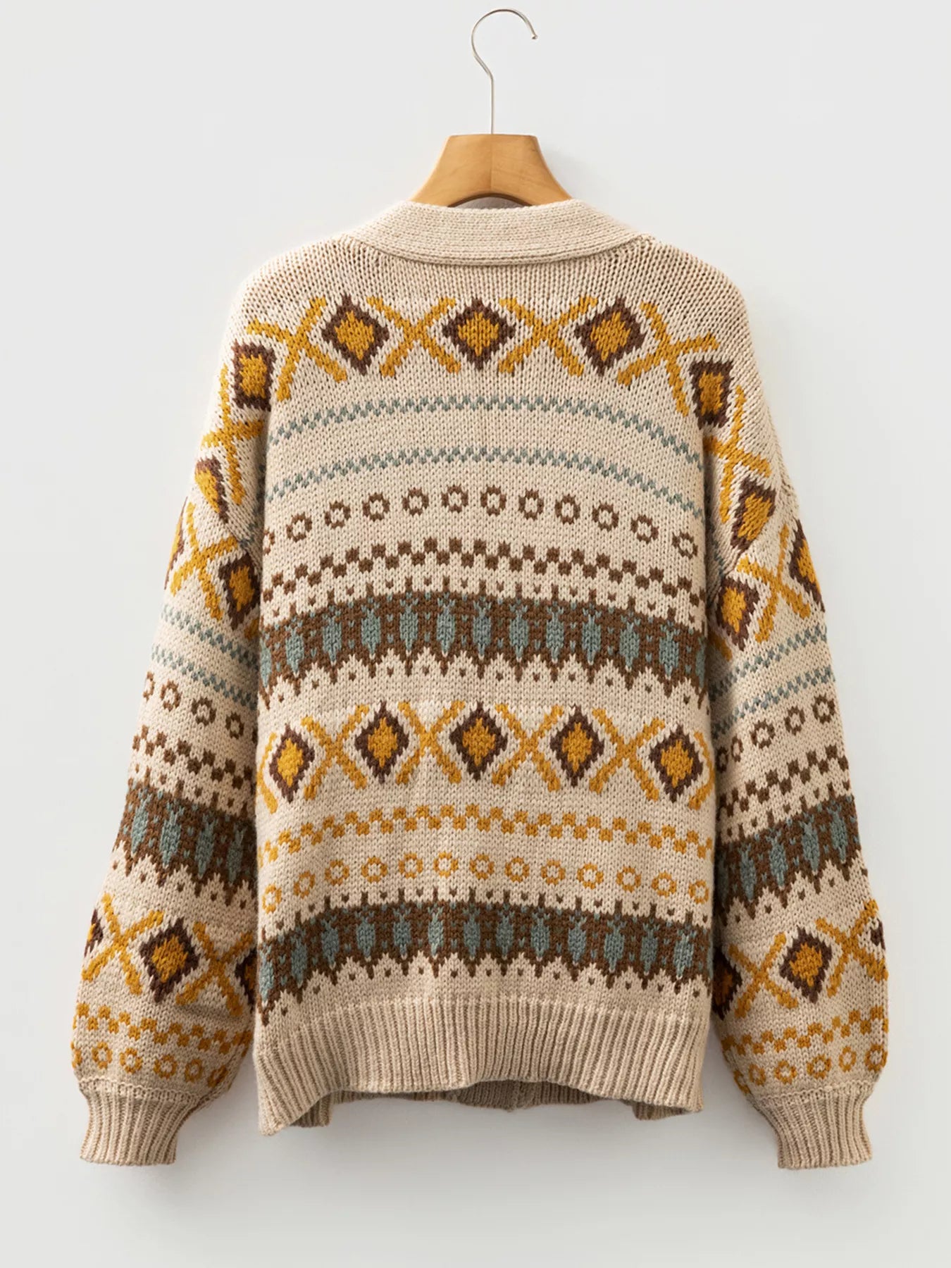 Western Pattern Knitted Button V Neck Cardigan Sweater OutfitFlow