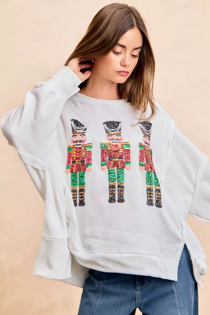 BiBi Christmas Sequin Nutcrackers Embroidery Sweatshirt OutfitFlow