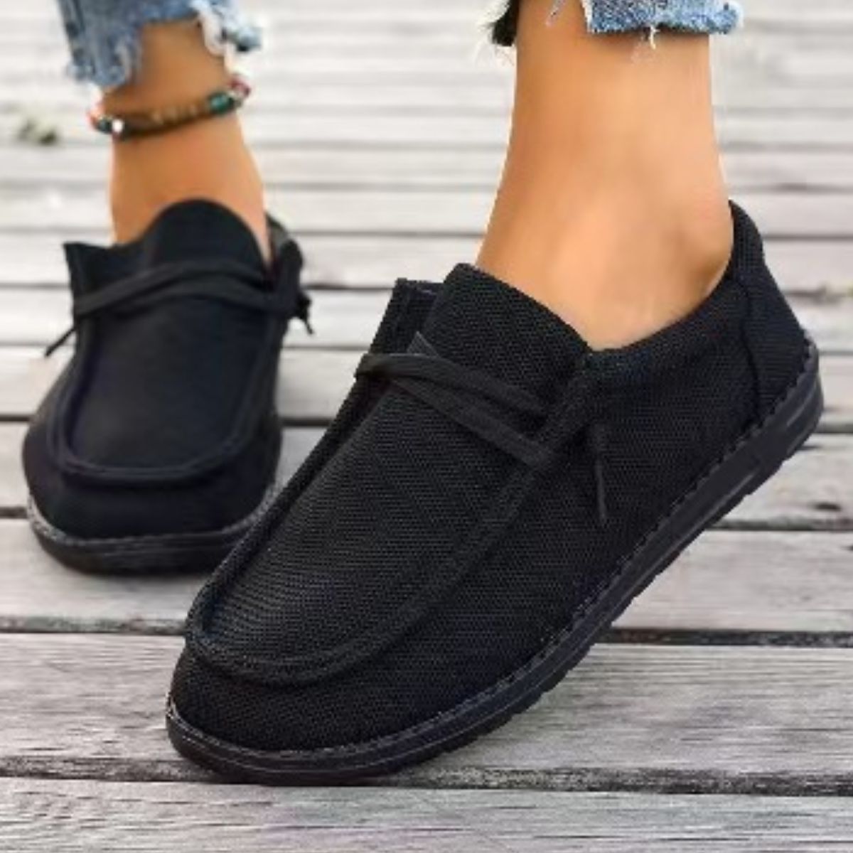 Lace Up Round Toe Slip-Ons