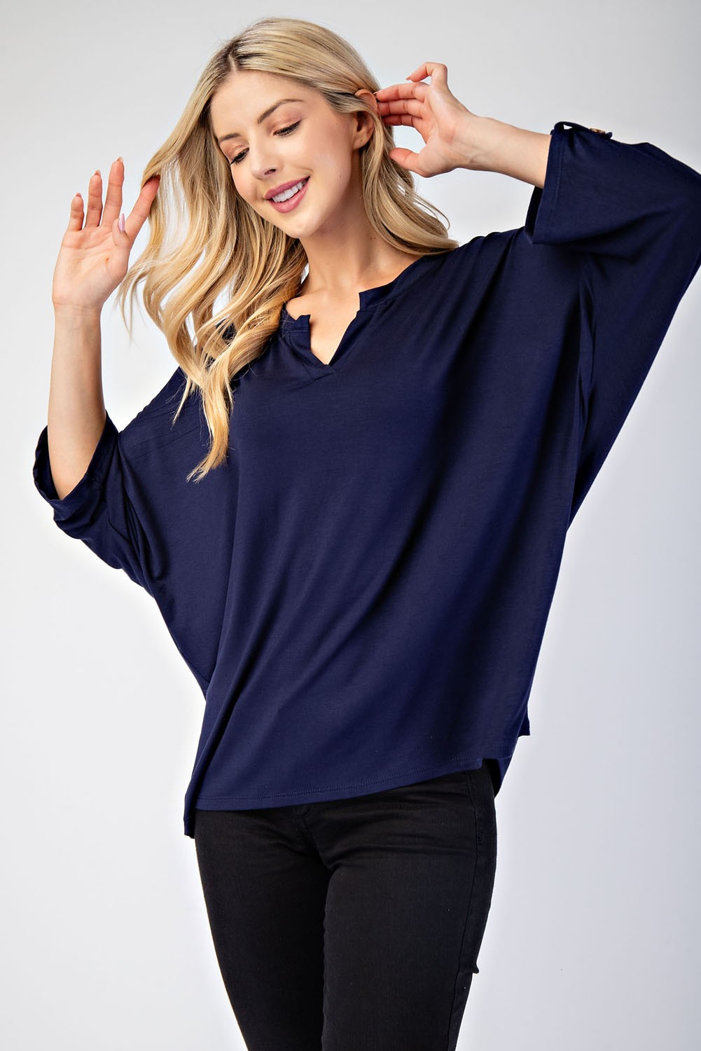 Outfit Flow - Celeste Full Size Notched Three-Quarter Sleeve Blouse