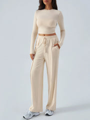 Round Neck Long Sleeve Top and Pants Set OutfitFlow