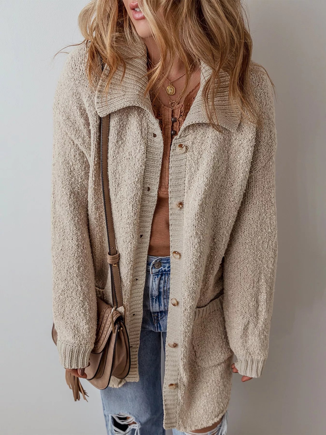 Button-Up Cardigan with Pockets OutfitFlow