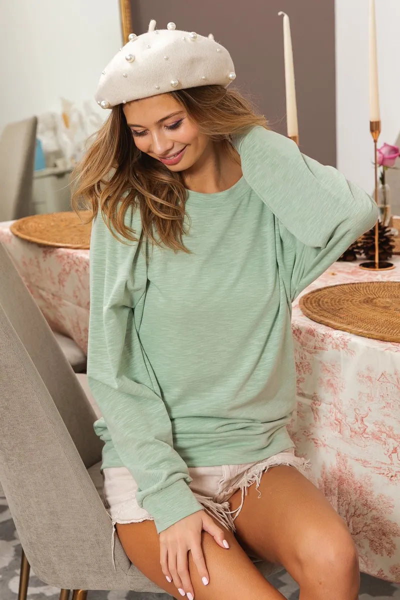 BiBi Slub Terry Puff Shoulder Sweatshirt OutfitFlow