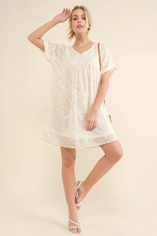 And The Why Woven Leopard Baby Doll Roll-Sleeve Casual Dress OutfitFlow