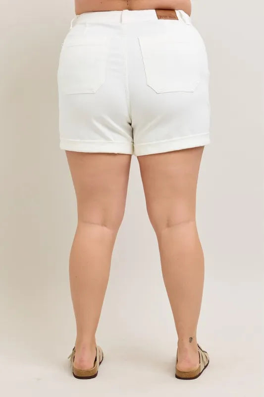 Judy Blue Full Size High Waist Cuff Denim Shorts Plus Size OutfitFlow