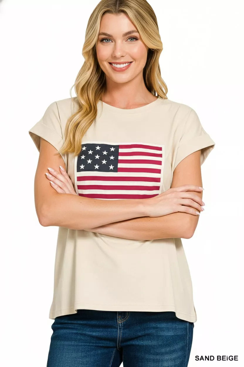 Zenana Full Size US Flag Round Neck Short Sleeve T-Shirt Plus Size Trendsi