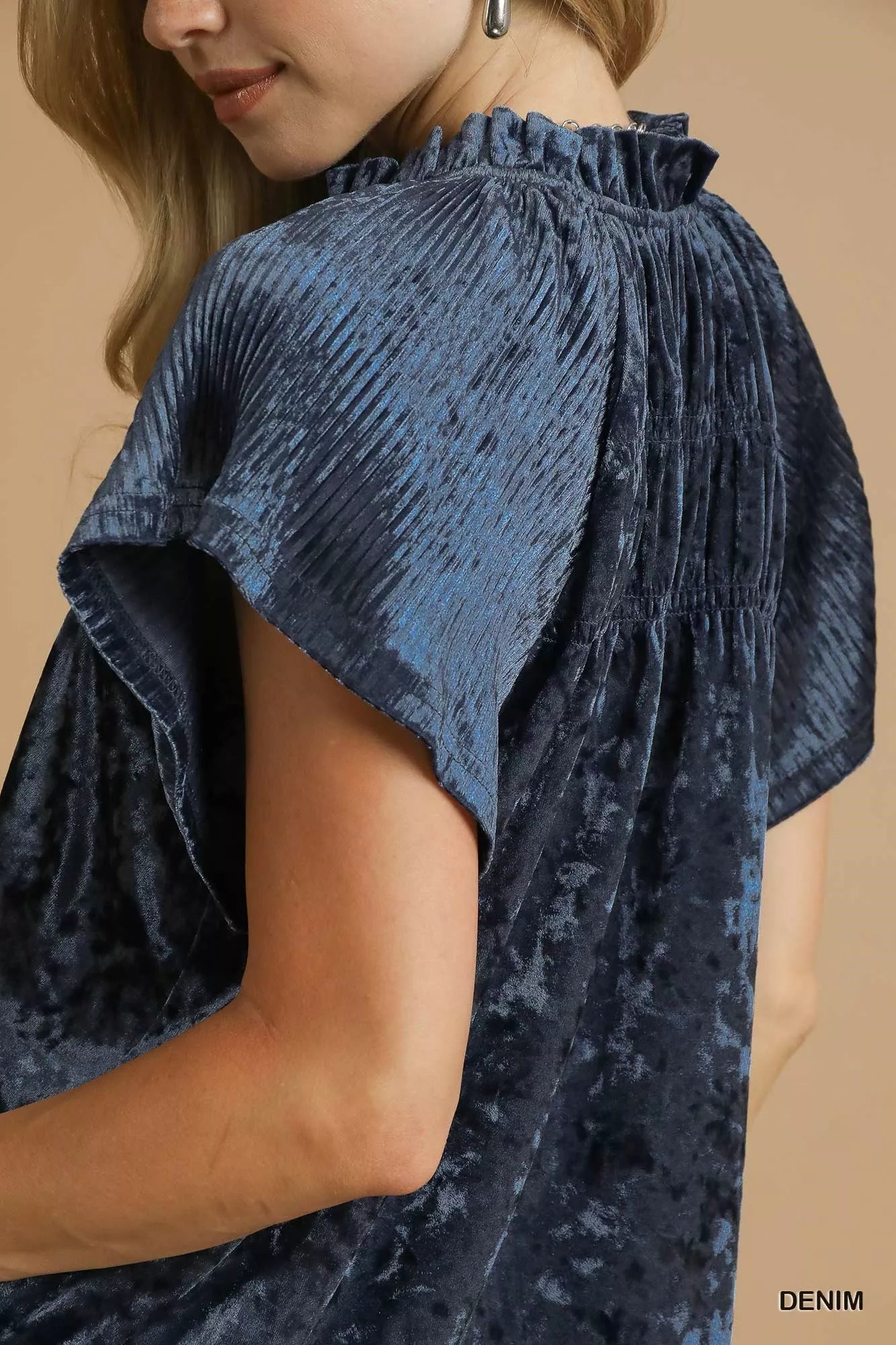 Umgee Crushed Velvet Pleated Blouse Trendsi