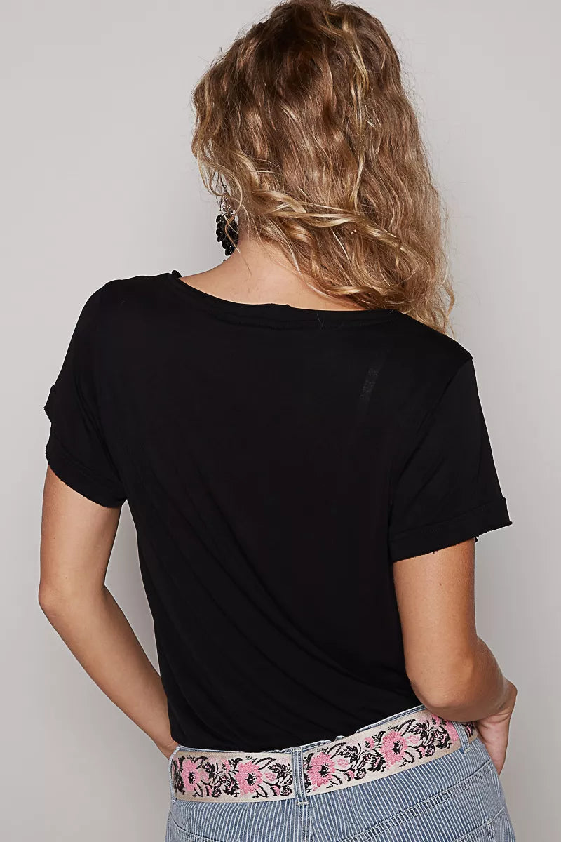 POL Basic V-Neck Short Sleeve T-Shirt OutfitFlow