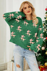 Outfit Flow - Reindeer Round Neck Drop Shoulder Sweater