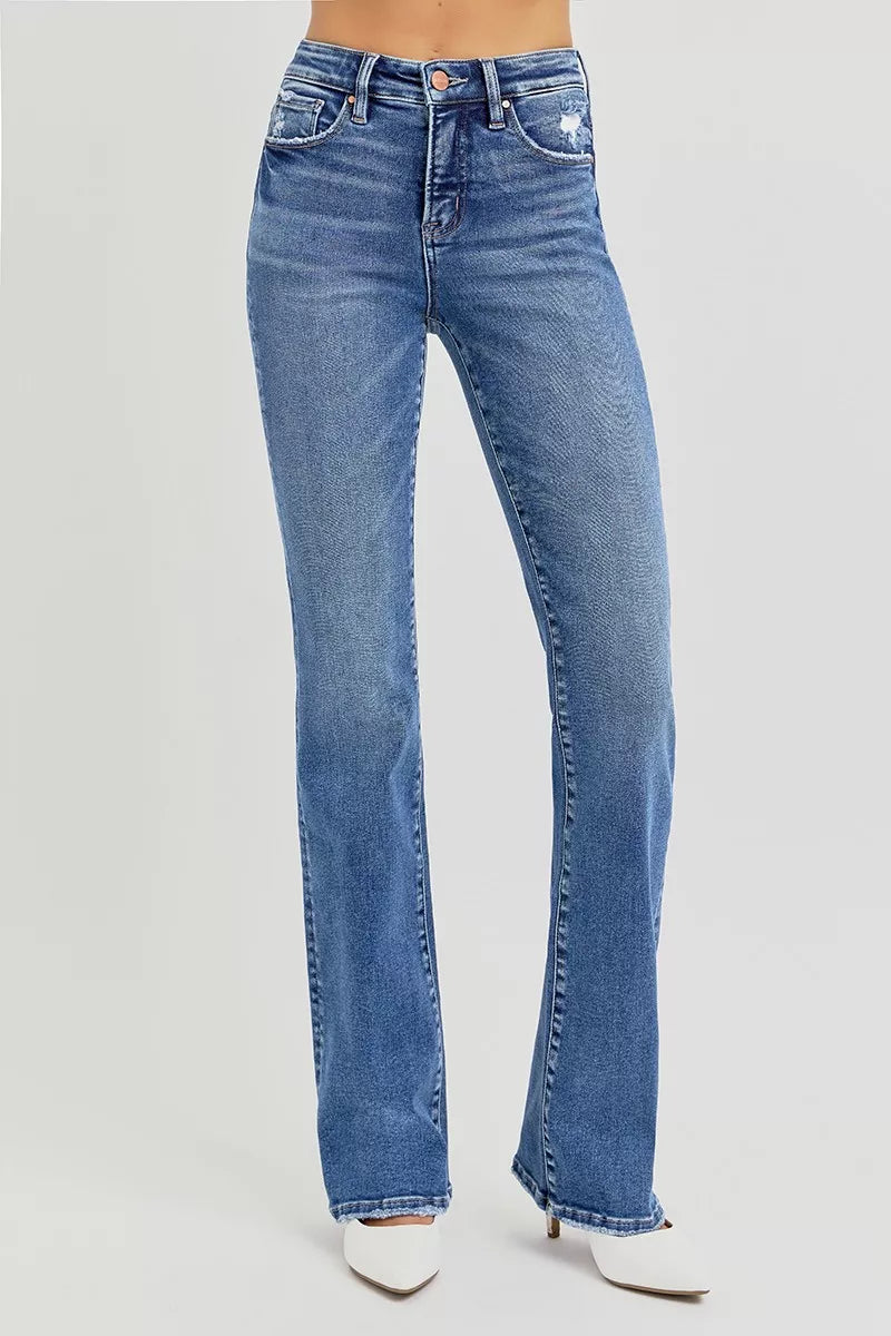 RISEN Full Size Tummy Control High Rise Straight Jeans Plus Size DARK Trendsi
