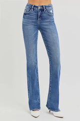 RISEN Full Size Tummy Control High Rise Straight Jeans Plus Size DARK Trendsi
