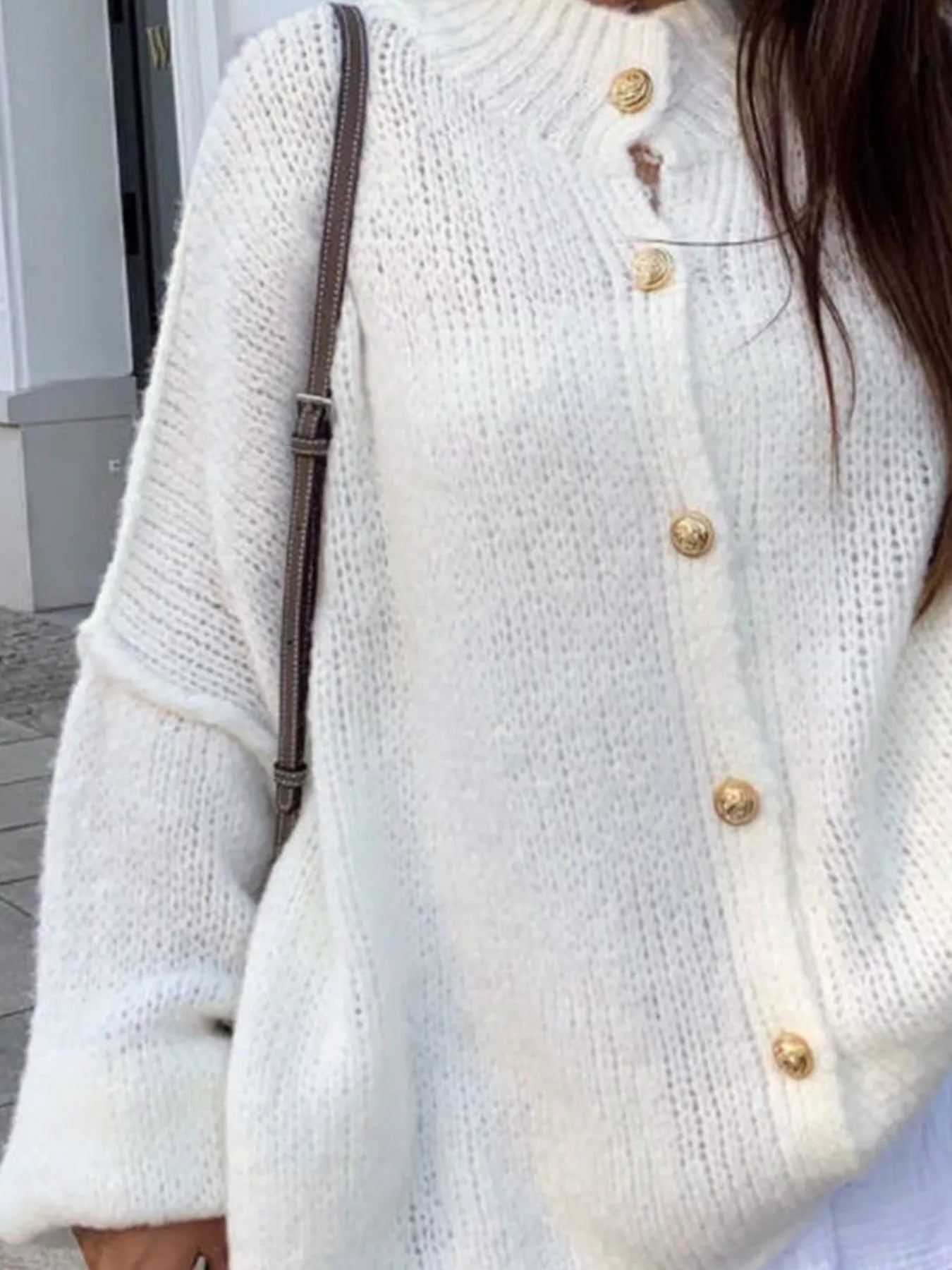 Oversized Knit Button-Down Batwing Sleeve Cardigan OutfitFlow