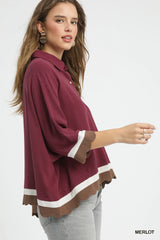 Umgee Colorblock Button-Down Shirt with Scallop Hem Trendsi
